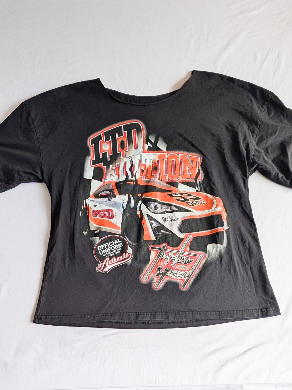 Boohoo Ltd Racing Retro Inspired Nascar Distressed Collar Cut Off Tshirt Size Md
